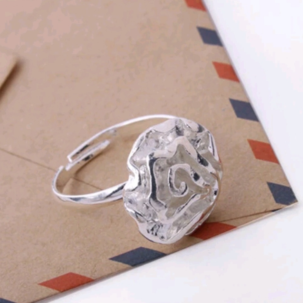Rose Flower Silver Tone Adjustable Ring - Picture 2 of 4